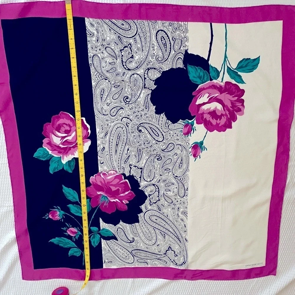 Anna Marchetti Silk Floral Scarf Black Cream Purple